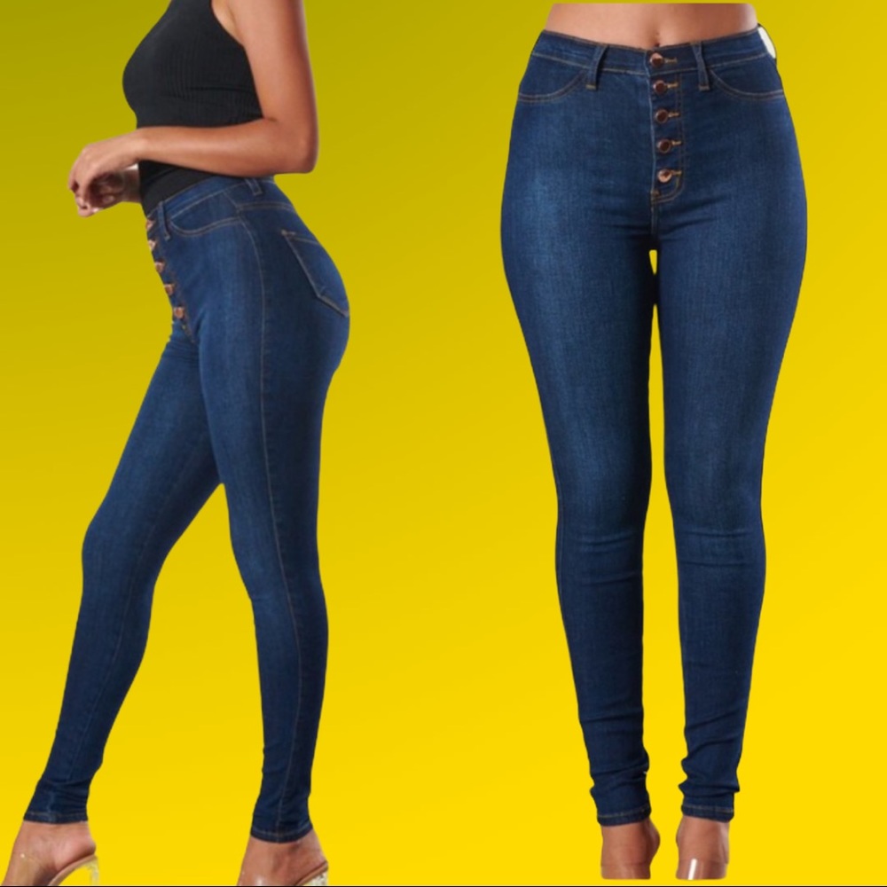 High waist denim jean button fly